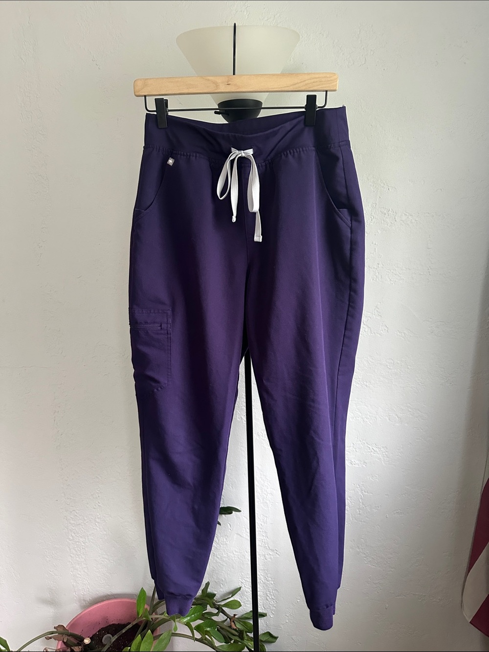 Figs Women's Track Pants Joggers in Deep Purple with White Drawstring
